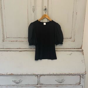 Black short sleeve top with sheer ruffled sleeve